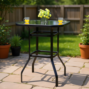 Table haute en fer forgé et verre, noire, oblongue, pour terrasse, mobilier de bar, durable, design industriel moderne - Product Image 2