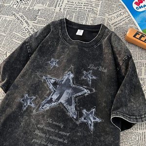 Vintage Washed Oversized T-Shirt Men Cartoon Print Short Sleeve O-<b>Neck</b> Casual Streetwear Jersey Cotton Top - Product Image 2