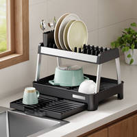 WIREKING Égouttoir à vaisselle en aluminium à 2 niveaux détachable et extensible de 13,6 à 24,2 pouces, 100 % antirouille, organisateur de cuisine