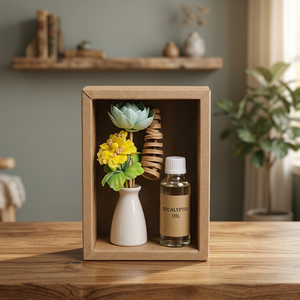 Caja de regalo de cerámica moderna con botella de aceite esencial y flores decorativas, juego de regalo promocional exquisito hecho a mano. - Product Image 2