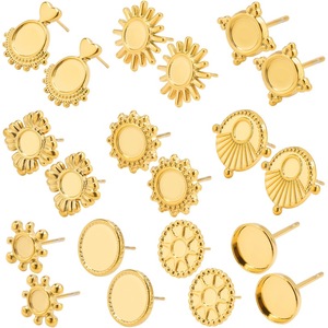 Gold Plated Stainless Steel <b>Stud</b> Earrings Round Base Piercing Jewelry Unique Style - Product Image 1