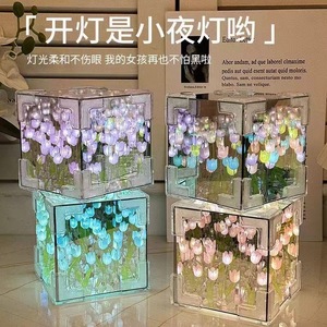 Nuova Promozione San Valentino 2027: Cubo Magico con Mare di Tulipani, Luci Multicolore a Batteria Fai-da-Te, Elegante Decorazione per Matrimoni - Product Image 3