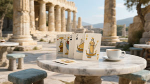 Elegante sito archeologico mediterraneo <span class=keywords><strong>carte</strong></span> da gioco stile fotografico atmosfera sacra elegante carta personalizzata - Product Image 4