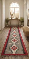 Aztec Tribal Wool Jute Runner Rug Fringe Handmade Modern Carpet Low Pile Washable Stain Resistant Non-Slip Home Decor