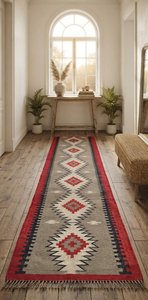 Aztec Tribal Wool Jute <b>Runner</b> <b>Rug</b> with Fringe Handmade Southwestern Carpet Accent <b>for</b> Rustic Boho Farmhouse Hallway Home Decor - Product Image 4