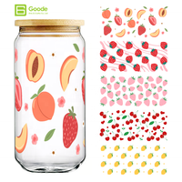 Autocollant pour gobelet Goode en film PET écologique, motifs fruits (Pêche, Fraise, Cerise, Citron), taille personnalisée 16oz, UV DTF pour enveloppes de tasses
