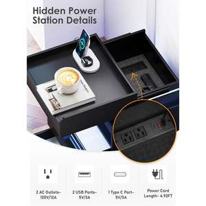 Turosur Nightstands Set Of 2 Black Modern <b>LED</b> Wireless Charging Smart <b>Bedside</b> <b>Table</b> With Drawer Storage For Bedroom - Product Image 5