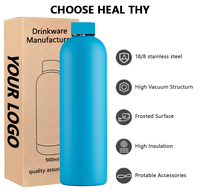 Bouteille d'eau à petite ouverture en acier inoxydable 304/316, grande capacité 500/750/1000 ml, résistante à l'abrasion, avec logo personnalisé HAERS