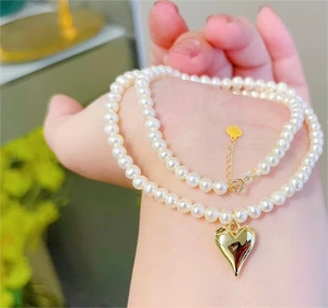 จี้ทองคำแท้ 18k ซินฟลาย ดีไซน์มินิมอล ประดับมุกและจี้รูปหัวใจ สร้อยคอแห่งความรัก Au750 - Product Image 2
