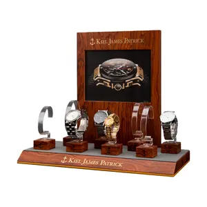 Free Design Mdf Watch Display With Clear Acrylic C Ring Watch Holder Gift Wrist Watch Display Counter For Shop/exhibition