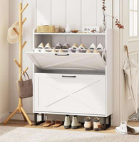 Meuble à chaussures blanc moderne avec 2 tiroirs basculants, étagère de rangement mince à bascule, pieds en métal, mobilier d'entrée, vente en gros pour la maison