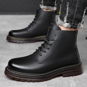 Bottes Martin pour homme, à bout rond, en cuir, avec doublure en fourrure, semelle en caoutchouc, isolantes pour l'hiver - Product Image 3