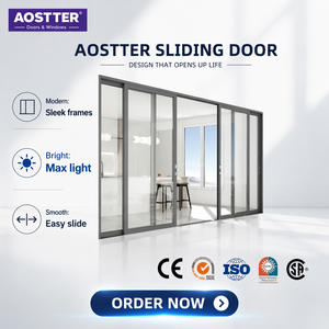 Porte coulissante en aluminium gris à cadre fin AOSTTER, double vitrage, grande porte patio en verre, porte coulissante de balcon du sol au plafond - Product Image 1