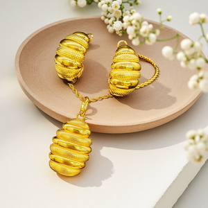 Sunnice fabbrica all'ingrosso mideast Dubai da sposa 24K gioielli in oro 2 in1 ciondolo orecchino Set stile diverso gioielleria alla rinfusa - Product Image 1