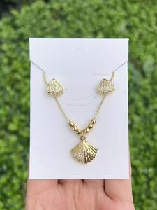 مجوهرات للنساء مطلية بالذهب عيار 18 قيراط مجموعات هدايا للنساء أقراط ومجموعة قذائف المحيط الفاخرة بدون رقبة - Product Image 4