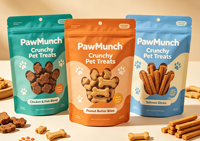 Sachet refermable à fermeture éclair en PE de qualité alimentaire, 60g, marque privée, pour friandises pour chiens et chats, emballage écologique pour friandises pour animaux de compagnie