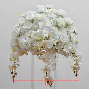 Bola de Flores Artificiales de Seda de Lujo de 60x40cm, Rosa Blanca, Phalaenopsis, Decoración para Mesa de Comedor de Boda, Guía Geométrica para Decoración de Caminos - Product Image 3
