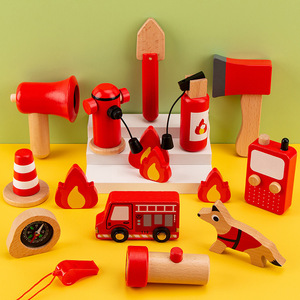 Jouet en bois costume de lutte contre l'incendie enfants <span class=keywords><strong>jeu</strong></span> de rôle <span class=keywords><strong>jeu</strong></span> de simulation ensemble de pompier costume de pompier pour enfants - Product Image 2