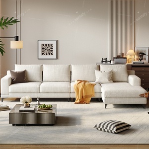 Juego de Sofás de Tela de Lino para Apartamentos Pequeños, Diseño Moderno, Patas y Respaldo Altos, Funda Totalmente Extraíble y Lavable, <span class=keywords><strong>Chaise</strong></span> <span class=keywords><strong>Longue</strong></span> - Product Image 3