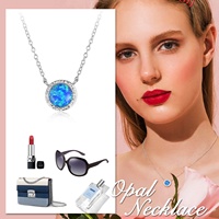 Bijoux pour femmes Collier en argent sterling 925 plaqué or rose avec opale ronde bleue