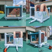 Mini Castillo Inflable Color Pastel Macarrón con Tobogán para Niños Pequeños, Ideal para Fiestas de Cumpleaños en Interiores y Exteriores