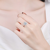 Bijoux fins en argent sterling 925, bague halo en moissanite 1-2 carats, taille émeraude, pavé, pour femme, sur mesure, vente en gros, assortiment en vrac