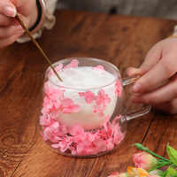 Mug à café à double paroi en verre borosilicate de 200 ml, design simple, mug à café en verre à double paroi, mug en verre à double paroi avec fleurs séchées