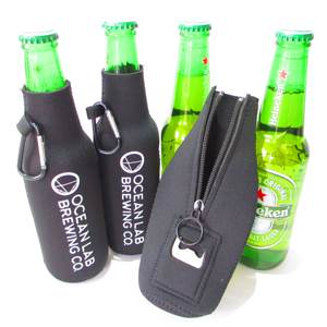 Black Neoprene Insulated Beer <b>Bottle</b> Sleeve Cooler Bag with Built-In <b>Bottle</b> Opener Convenient and Stylish Beer Holder - Product Image 4