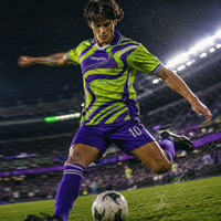 Jersey Sepak Bola Retro Hijau Neon Pola Bergelombang Kaos Sepak Bola Vintage Bernapas Custom Maillot De Foot