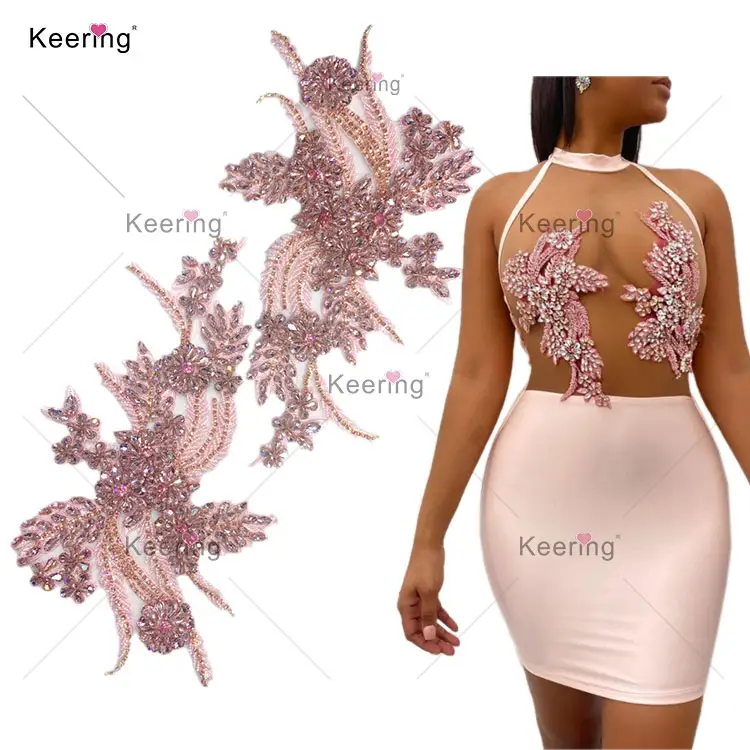 WDP-296 Keering Mixed Colours Crystal 2022 Pair Design Bodice Hot Pink Rhinestone Applique For Breast