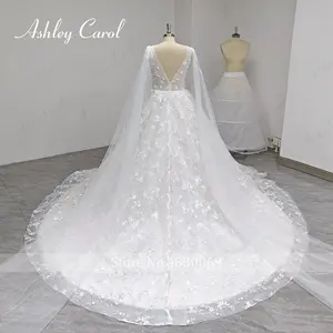 애슐리 캐롤 A-라인 웨딩 드레스 실제 사진 2023 꿈꾸는 아플리케 등이없는 리본 우아한 가운 Vestidos 드 노비아 - Product Image 2