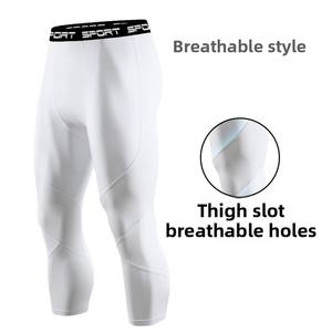 กางเกงเลกกิ้งกีฬาผู้ชายผ้าโพลีเอสเตอร์แบบแห้งเร็ว ระบายอากาศได้ดี พิมพ์โลโก้ได้ตามต้องการ สำหรับออกกำลังกาย วิ่ง ฟิตเนส รับผลิตแบบ OEM จำนวนมาก - Product Image 4