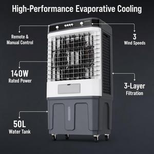 Ventilateur rafraîchisseur d'<span class=keywords><strong>air</strong></span> sans pales moderne 40L en plastique, 3 vitesses, brumisateur mécanique, portable, à économie d'énergie, avec minuterie - Product Image 2
