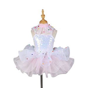 Vestido de Tutú <span class=keywords><strong>con</strong></span> Lentejuelas Brillantes para Niñas, Colorido y de Ensueño, <span class=keywords><strong>con</strong></span> Detalles de <span class=keywords><strong>Pompones</strong></span>, Traje de Baile para Actuaciones y Fiestas Infantiles - Product Image 1
