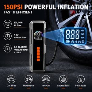 Portable Tire Inflator Air Compressor Digital <b>Car</b> Pump 150PSI with LED Light Pressure Gauge Power Bank SOS Rescue Tool OEM ODM - Product Image 3