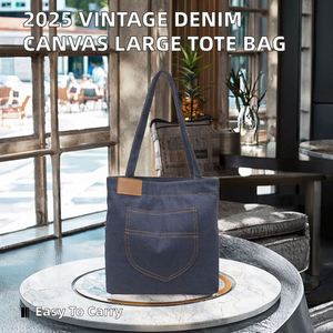 Nouveau Sac Fourre-tout Vintage en Jean Grande Capacité Portable Décontracté avec Chaînes et Broderies pour Femme, Collection Printemps 2025 - Product Image 2