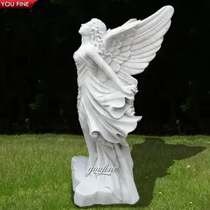 Estatua de Ángel volador de mármol, escultura de piedra Natural tallada a mano para jardín, en venta