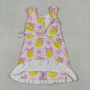 Vestido de yoga sin mangas para niña, con estampado de lunares y lazos, color rosa, para verano, venta al por mayor, GSD3683 - Product Image 2