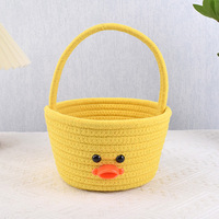 Panier de rangement en corde de coton personnalisé, tissé, mignon, jaune, en forme de canard, pour Pâques, pour ranger des collations, des jouets, des cadeaux divers