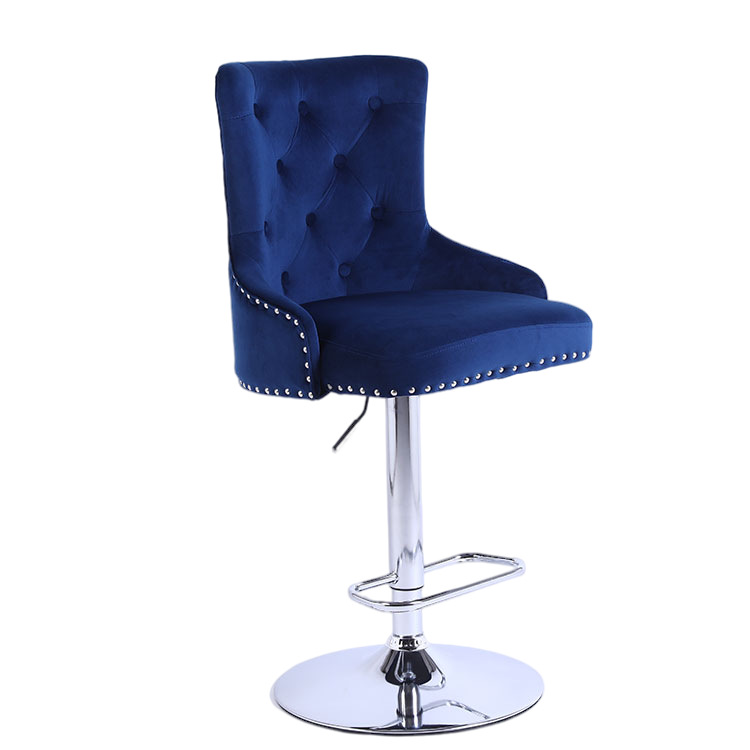 Adjustable Anji Style Lion Head Ring Rivet Modern Velvet Bar Chair for Kitchen Dining Living Room Fashionable Fabric Design
