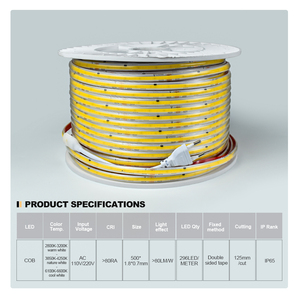แถบไฟ LED COB ประสิทธิภาพสูง 80lm/w กันน้ำ IP65 296LED/เมตร สำหรับภายนอกอาคาร แรงดันไฟฟ้าสูง AC110V/220V - Product Image 5