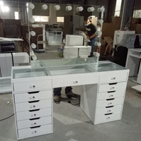 Coiffeuse blanche avec éclairage, Station de miroir de Table, Style français classique, garantie de 5 ans, 2020