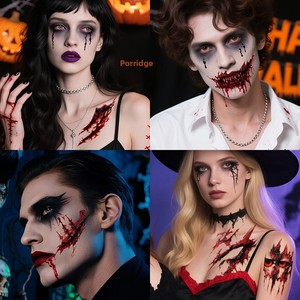Autocollants de <span class=keywords><strong>tatouage</strong></span> temporaire réalistes pour le corps et le visage, imperméables, pour Halloween et le plaisir du Poisson d'avril - Product Image 2