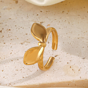Anillo abierto con textura de alta calidad, Orejas de conejo, anillos geométricos encantadores traviesos, joyería de acero inoxidable de estilo étnico Hip Hop - Product Image 2