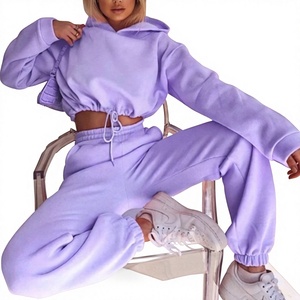 Women's Lavender Hooded Eco-Friendly Plus Size Tracksuit Set Full Length Drawstring Sweatpants Casual Solid Color Loose Fit - Product Image 1