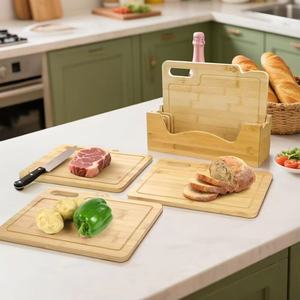 ชุดเขียงไม้ไผ่ 4 ชิ้น พร้อมด้ามจับ สำหรับเตรียมอาหารในครัว - Product Image 1