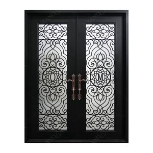 Puerta Principal de Hierro Fundido para Entrada de Villa, Diseño Nuevo <span class=keywords><strong>2026</strong></span>, Diseño Hueco Elegante, Puerta Sencilla de Hierro Forjado con Vidrio - Product Image 2