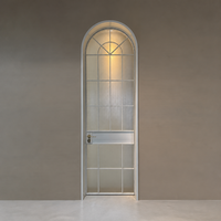 Nouvelle Porte Intérieure Courbée Blanche Personnalisable avec Verre Dépoli, Motif Éventail Rayon de Soleil, Poignée à Levier en Laiton Classique pour Maison et Bureau