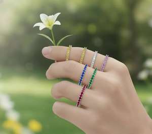 14KT White Gold Certified Round Natural Gemstones / Diamonds Exquisite <b>Eternity</b> Band - Product Image 1