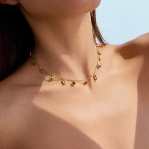 New Fashion 18K <b>Gold</b> Stainless Steel Necklace Versatile Color Zircon <b>Gold</b> Plated Pendant for Women - Product Image 1